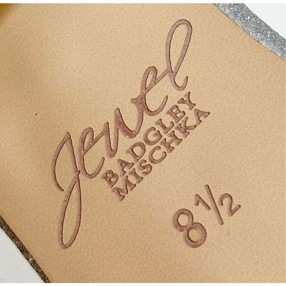 Badgley Mischka Sandals Womens Size 8.5 Silver Block Heel Open Toe‎ Embellished - Picture 8 of 9